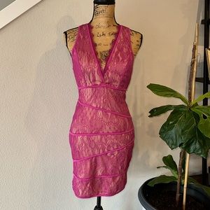 Arden B fuchsia pink v neck dress